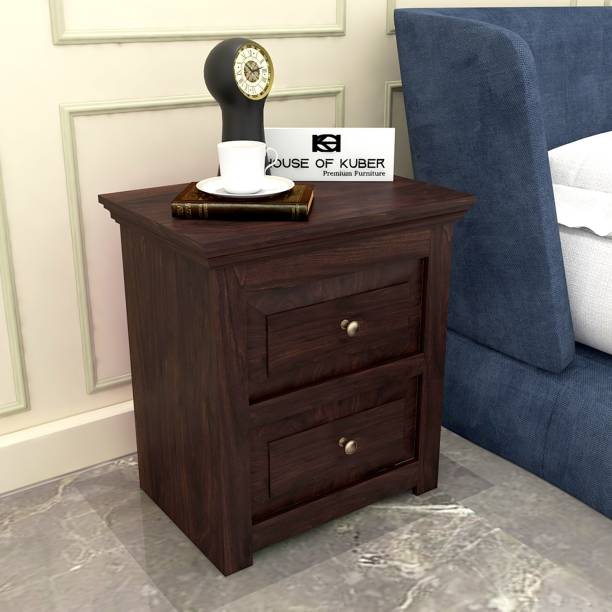 House Of Kuber Solid Sheesham Wood Bedside End Table with 2 Drawer Storage for Bedroom Solid Wood Bedside Table