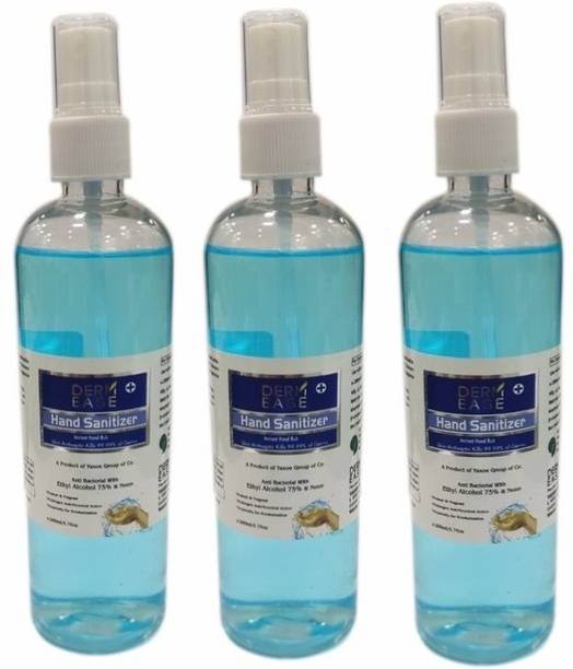 DERMEASE 100% Guaranteed Germ Free Sanitizer 200ml Pack Of 3 With Pump Spray Hand Sanitizer Bottle