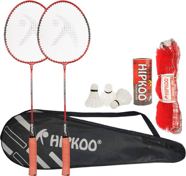Hipkoo Sports Great Badminton Combo Set with 2 Rackets, 3 Feather Shuttles And Net Badminton Kit