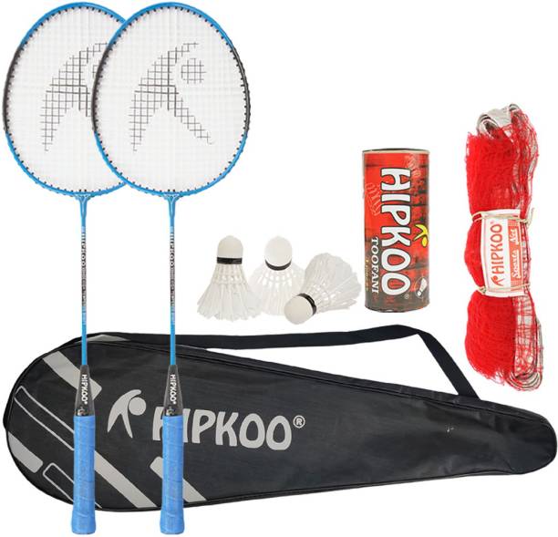 Hipkoo Sports Fine Badminton Combo Set with 2 Rackets, 3 Feather Shuttles And Net Badminton Kit