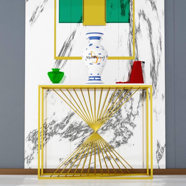Alphwood Luxury Cross Metal Console Table (Finish Color - Gold, P