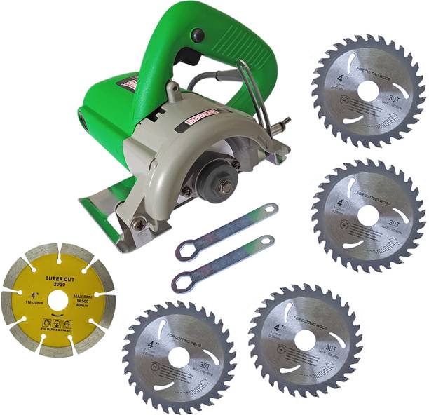 DUMDAAR 1400W 110mm wood cutting Machine with 1 Marble 4pc Wood cutting wheel Handheld Tile Cutter