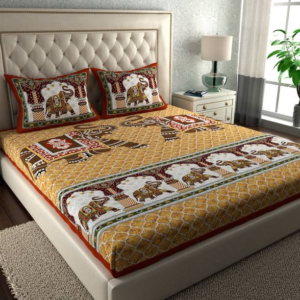 LA VERNE 144 TC Cotton Double Jaipuri Prints Flat Bedsheet