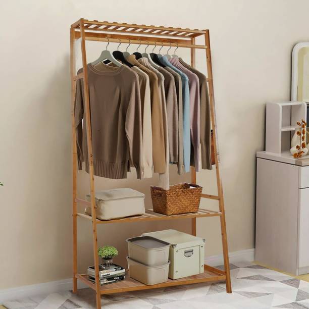 Naayaab Craft Bamboo Garment Rack | Multifunctional Cloth Rack With Top Shelf & Shoe Stand | Bamboo Coat and Umbrella Stand