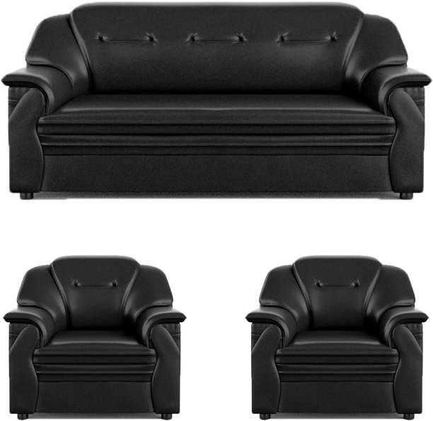 Sekar Lifestyle Polyurethane Series Leatherette 3 + 1 + 1 Black Sofa Set
