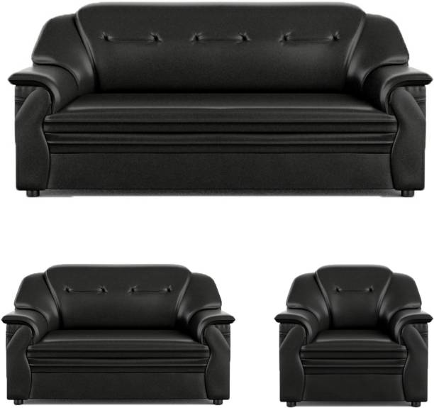 Sekar Lifestyle Polyurethane Series Leatherette 3 + 2 + 1 Black Sofa Set