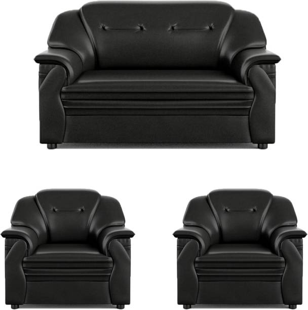 Sekar Lifestyle Polyurethane Series Leatherette 2 + 1 + 1 Black Sofa Set