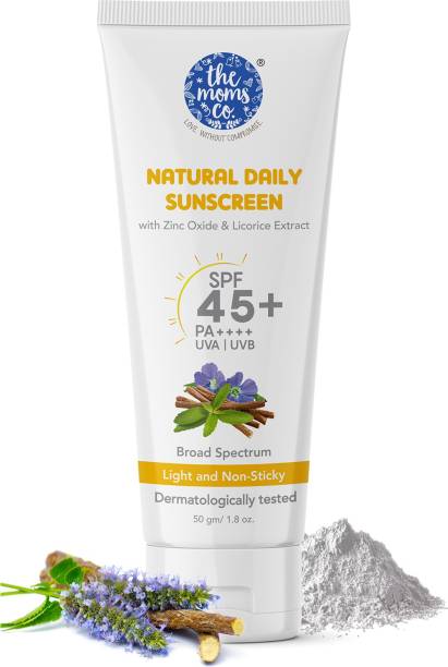 The Moms Co. Natural Daily Sunscreen, Board Spectrum,Light-Non-Sticky,Dermatologically Tested - SPF 45+ PA++++