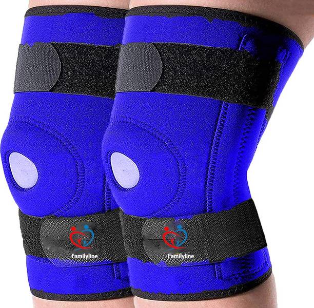 Family Line Open Patella Brace without Hinge Knee Support-1 Pair, Blue (Free Size, Black ) Knee Support