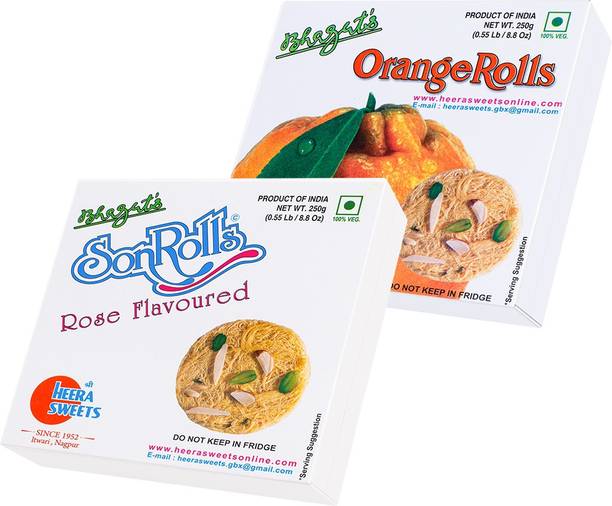 Bhagat's Heera Sweets Combo Rose And OrangeFlavoured sonroll mithai Box