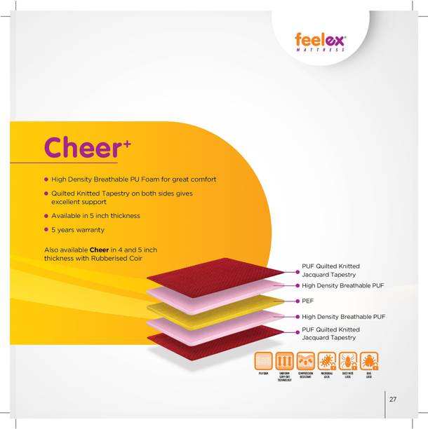 Feelex Cheer 5" Dual Comfort Coir and PUF Mattress 5 inch Single Coir Mattress