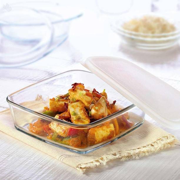BOROSIL Glass Mixing Bowl Square With Plastic Lid 1.6
