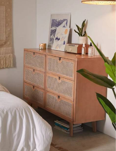 MAHIMART AND HANDICRAFTS Beautiful Sideboard For Living Room/BedRoom With Cane Work Solid Wood Free Standing Cabinet