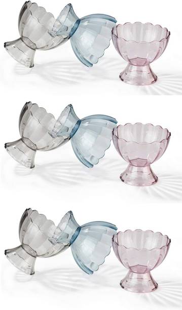 Skyplex Pack of 9 Plastic Plastic Modern Ice Cream Cup Bowl Set, Crystal Clear Transparent Ice Cream Cup Dinner Set