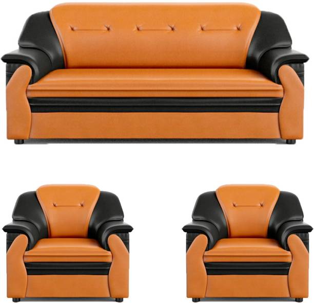 Sekar Lifestyle Polyurethane Series Leatherette 3 + 1 + 1 Black & Orange Sofa Set