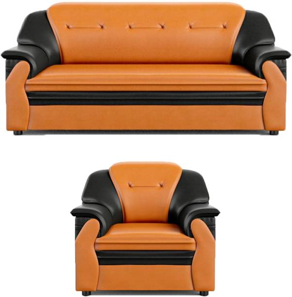 Sekar Lifestyle Polyurethane Series Leatherette 3 + 1 Black & Orange Sofa Set