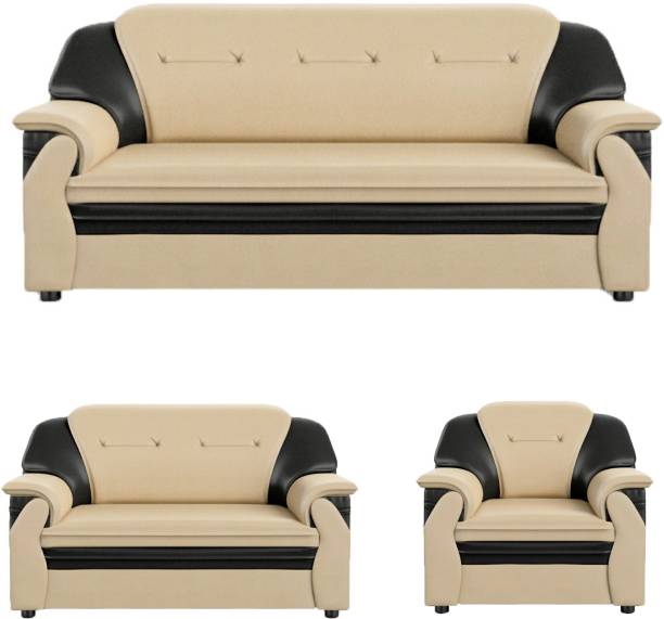 Sekar Lifestyle Home & Office Series Leatherette 3 + 2 + 1 Beige & Black Sofa Set