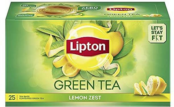 Lipton GREEN TEA ALL NATURAL ZERO CALORIES LEMON ZEST 25 BAGS X 1 Honey, Lemon Green Tea Bags Box