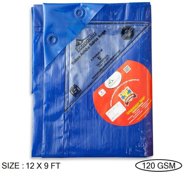 Tandhan Ecopaulin Cross Laminated Multilayer Eco-friendly 12 X 9 FT Tarpaulin Tirpal Tent - For Multipurpose Heavy Duty Waterproof Poly Tadpatri 120 Gsm Plastic Cover Tharpai