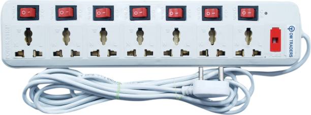 Om Traders Extension Cord With Individual 7 Switches Extension Boards (White)(RED) 7 Plus Three Pin Plug