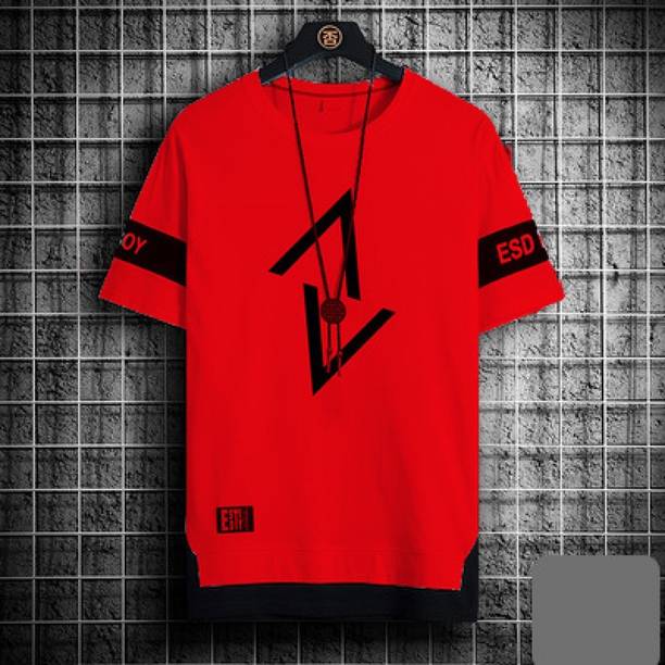 Men Printed Round Neck Cotton Blend Black T-Shirt
