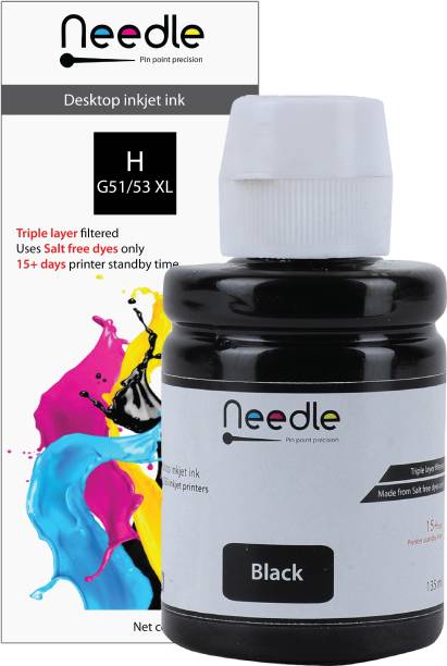 Needle 1X135ml GT51 GT 51 Compatible Inkjet Ink Refill for HP 5810, 5811, 5820, 5821, 115, 116, 117, 310, 315, 319, 410, 415, 416, 419, 457 CISS Ink Tank Printers Black - Twin Pack Ink Bottle