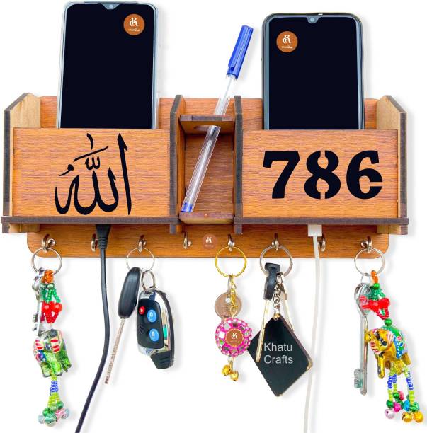 Khatu Crafts 786 ISLAMIC Mobile Holder, Pen stand & Wood Key Holder