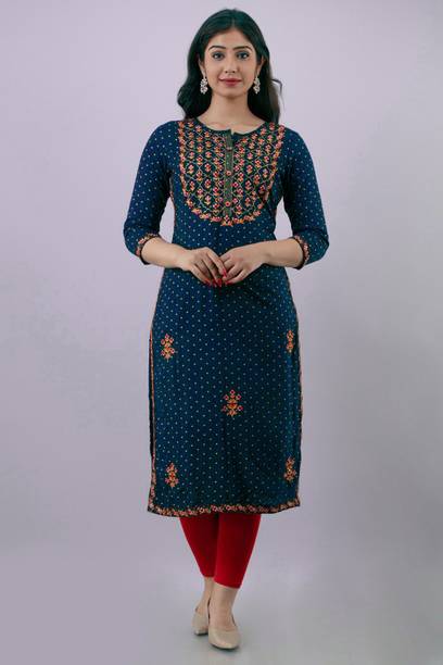 GOMOSWA INTERNATIONAL Women Embroidered Viscose Rayon A-line Kurta