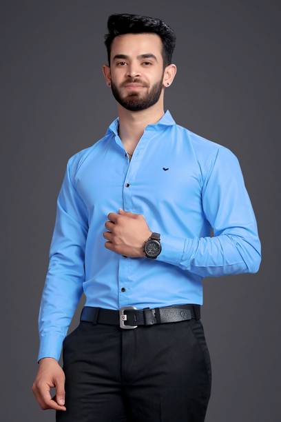 Men Regular Fit Solid Spread Collar Formal Shirt Price in India