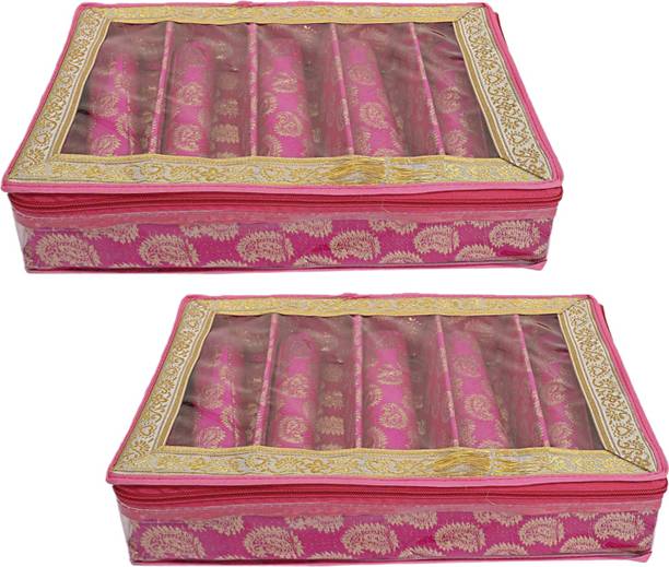 KUBER INDUSTRIES Carry Design 4 Rod Bangle Box/Case With Tranasparent Top - Pack of 2 (Pink) Make up, Jewellery Vanity Box