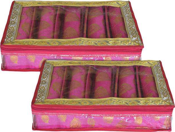 KUBER INDUSTRIES Feather Design 5 Rod Bangle Box/Case With Tranasparent Top - Pack of 2 (Pink) Make up, Jewellery Vanity Box