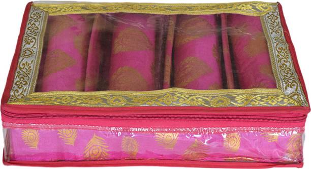 KUBER INDUSTRIES Feather Design Laminated 4 Rod Bangle Box/Case With Tranasparent Top (Pink) Make up, Jewellery Vanity Box
