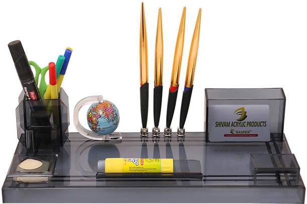 RASPER 4 Compartments Multipurpose Acrylic Stationery Organizer, Office Desk Pla