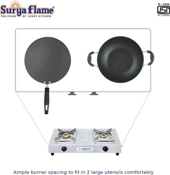 Suryaflame Venus 2 Burner 2 Year Doorstep Service Stainless Steel Manual Gas Stove