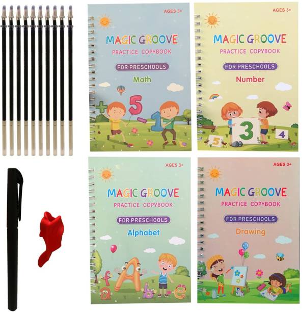 FITUP Magic Practice Copybook (4 BOOK + 10 REFILL+ 1 pen +1 grip) for kids
