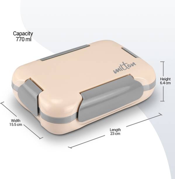 MILTON More Meal Large Tiffin Box, 770 ml, with Container, 175 ml and Spoon, Ivory 1 Containers Lunch Box
