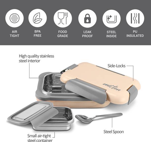 MILTON More Meal Large Tiffin Box, 770 ml, with Container, 175 ml and Spoon, Ivory 1 Containers Lunch Box