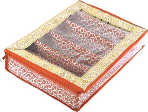KUBER INDUSTRIES Multi Saqare Design 4 Rod Bangle Box/Case With Tranasparent Top (Orange) Make up, Jewellery Vanity Box