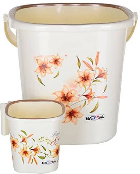 NAYASA DLX Square 2 Pcs Bathroom Set(Bucket 18L+Mug 1.5L) Off-White 30 L Plastic Bucket