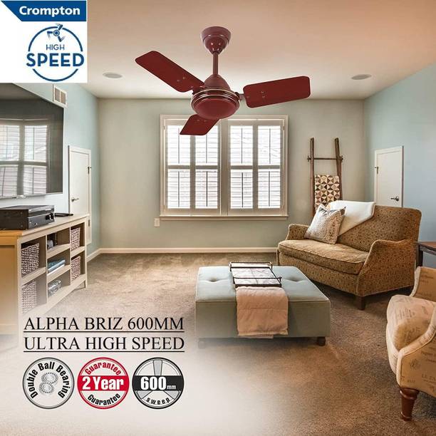 Crompton High Speed 51W 30% Energy Saving HS PLUS SUREBREEZE 600mm/24inch 100% Copper17 1 Star 600 mm Energy Saving 3 Blade Ceiling Fan  (Almond Brown23, Pack of 1)