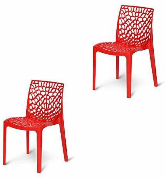 Supreme Web Designer Plastic Chair for Home and Office (Set of 2, Coke Red) Plastic Outdoor Chair