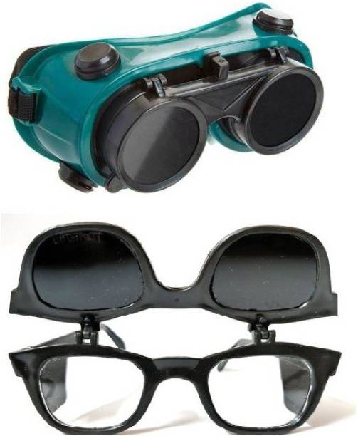 Gadariya King Flip-up Filte Protective Eyewear with Folding Black Glass With 2in1 (pack of 2) Power Tool, Welding, Wood-working  Safety Goggle
