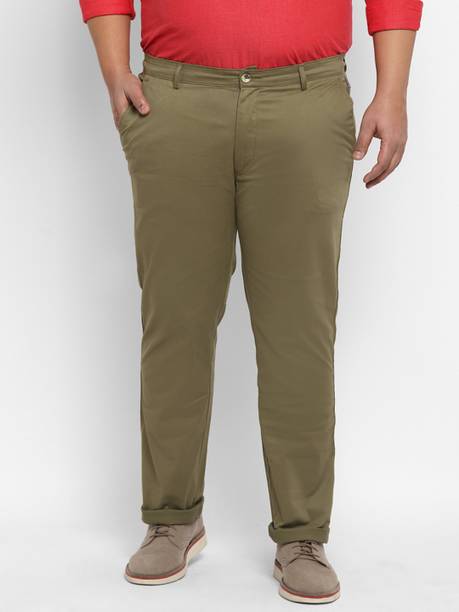 Men Regular Fit Green Cotton Blend Trousers