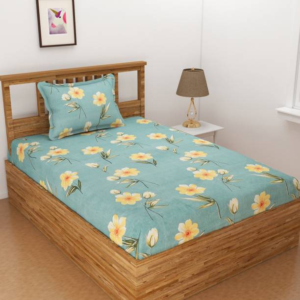 Panipat Textile Hub 140 TC Microfiber Single Floral Flat Bedsheet