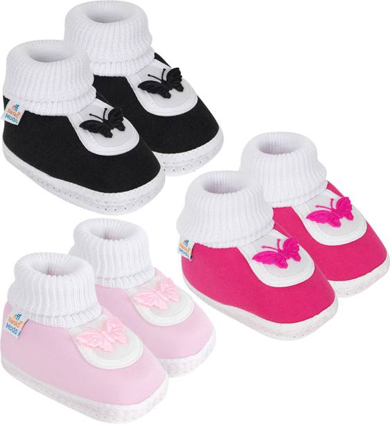 Neska Moda 6 To 12 Months Baby Boys & Girls Pack of 3 Pair Cotton Butterfly Baby Booties