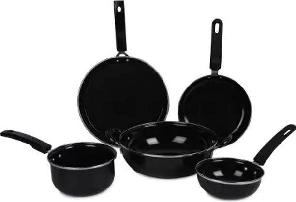 Maharajee Black Painted Induction Bottom Non-Stick Coated Cookware Set