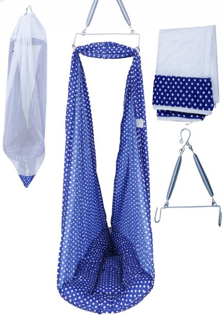 U2CUTE Baby Cradles, Baby Jhula, Jhoola,! Little, Baby Hanging Swing Cradle with Mosquito net and Spring, (Toddler)(DBLUE)