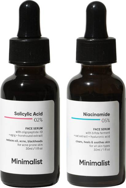 Minimalist Daily Oil-Control AM/PM Duo Serums For Oily Acne Prone Skin | Combo Pack with Niacinamide Serum & Salicylic Acid Serum to Reduce Excess Oil, Acne & Acne Marks | 60 ml