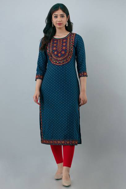 anushansa Women Printed Viscose Rayon Straight Kurta