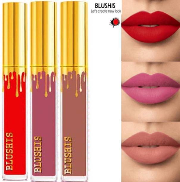 BLUSHIS Non Transfer Waterproof Professionally Liquid Lipstick Combo set of 3 Pc